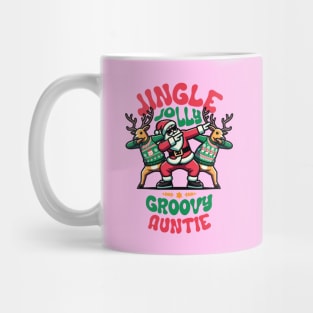 Auntie - Holly Jingle Jolly Groovy Santa and Reindeers in Ugly Sweater Dabbing Dancing. Personalized Christmas Mug